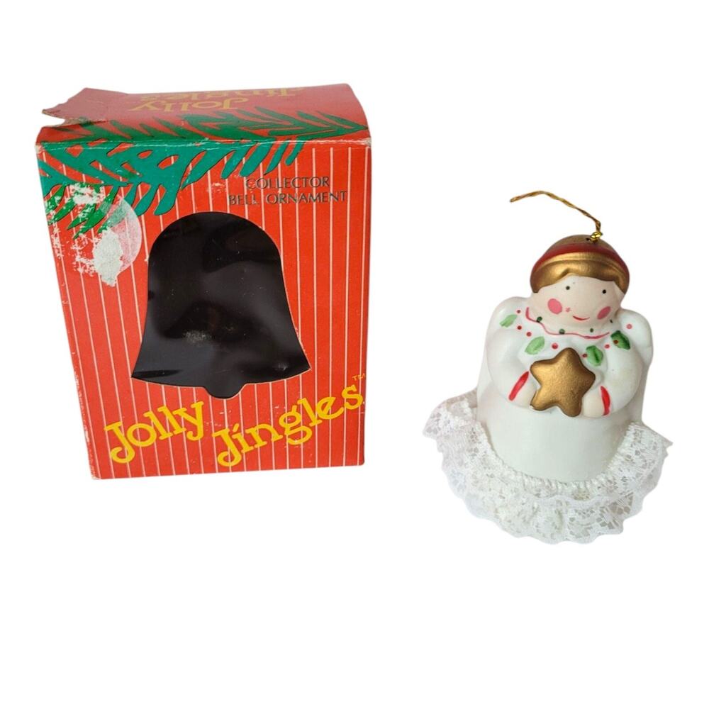 Jolly Jingles Handpainted Porcelin Bisque Collector Bell Ornament Angel In Box
